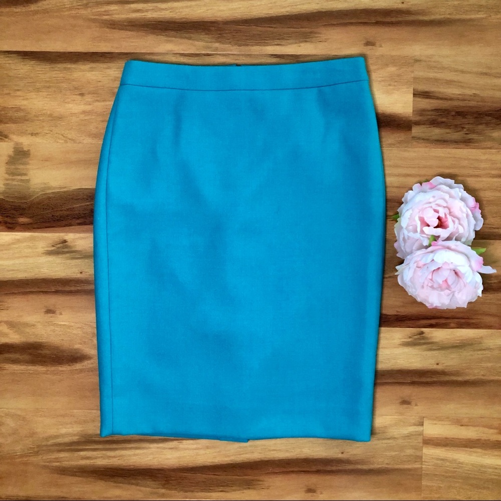 JCrew 100% Wool No. 2 Pencil Skirt Turquoise Sz 4